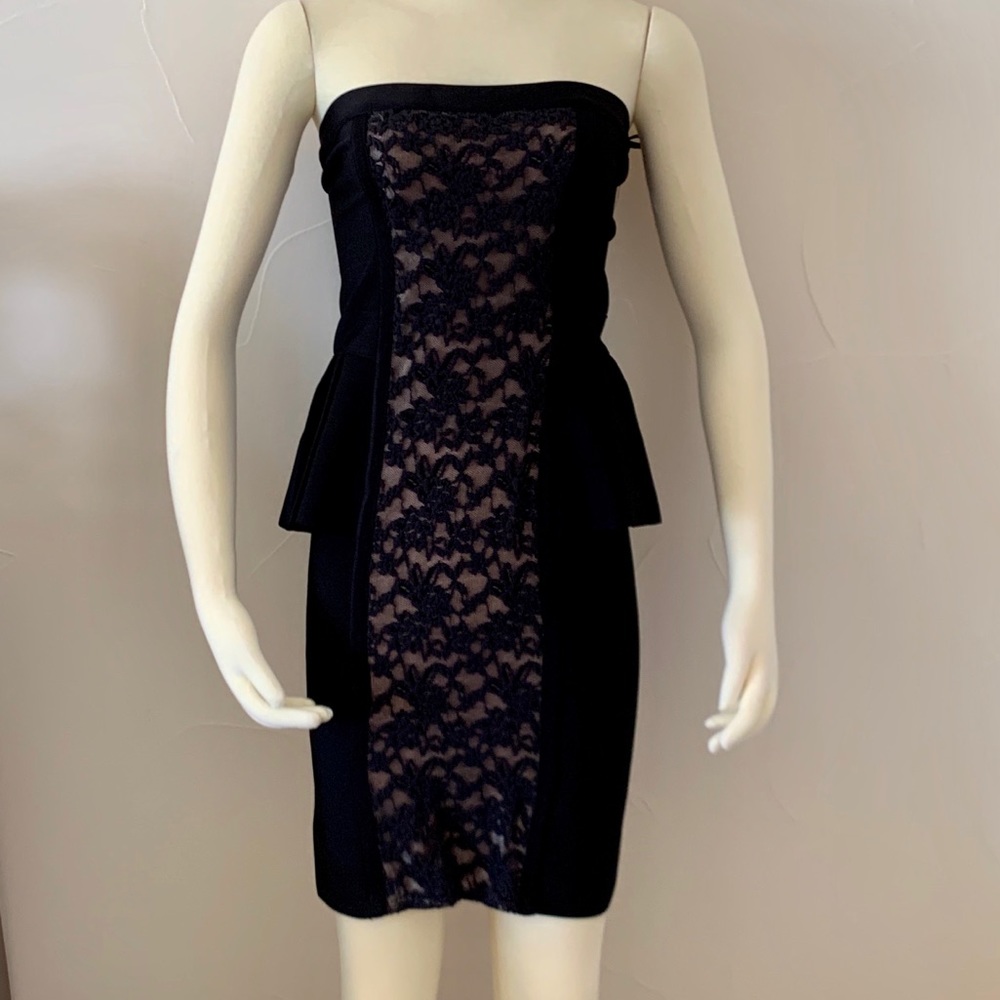 Bebe Black Beige Lace Bandage Dress M